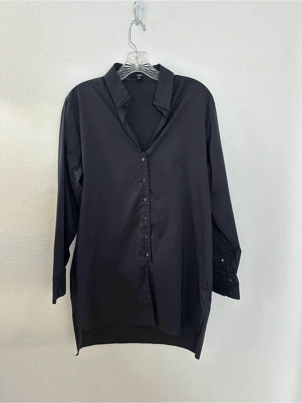 Hugo Boss Black Long Sleeve Long Line Button Front Shirt Collared Size 8